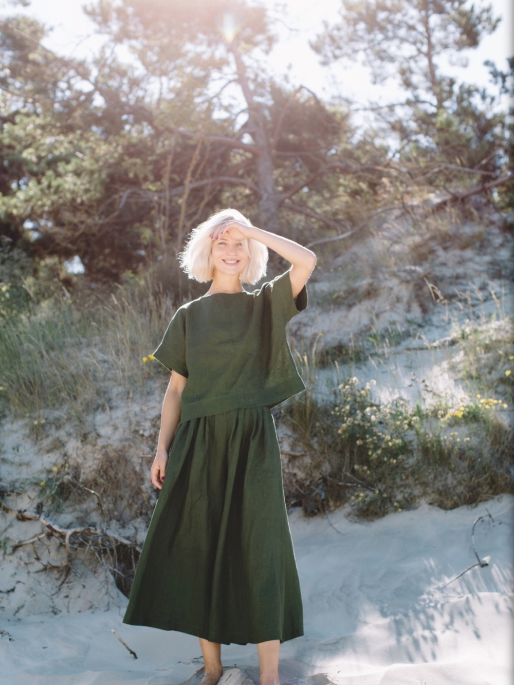 Linenfox Forest Green Clementine Palazzo Pants